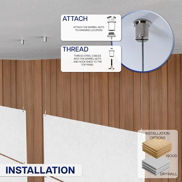 Alt view image 7 of 7 - VIVO Modular 45" x 95" Hanging Acoustic Panels (x4), Sound Absorber, White