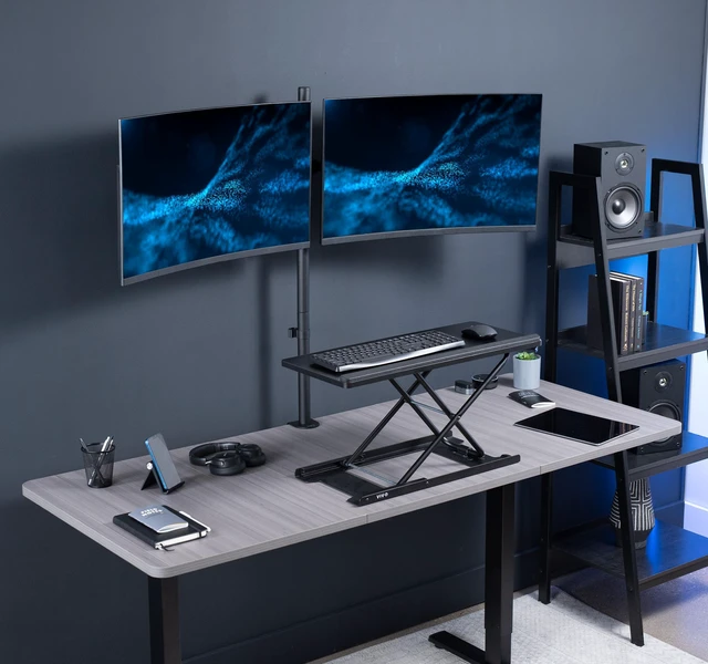 Alt view image 2 of 7 - VIVO Extra Tall Telescoping Dual 27" to 38" Ultrawide Monitor Desk Mount Stand