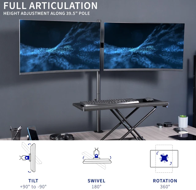 Alt view image 7 of 7 - VIVO Extra Tall Telescoping Dual 27" to 38" Ultrawide Monitor Desk Mount Stand