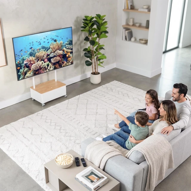 Alt view image 7 of 7 - VIVO White Studio Rolling TV Stand, 43-65 Screen, Bamboo Cover Hidden Storage