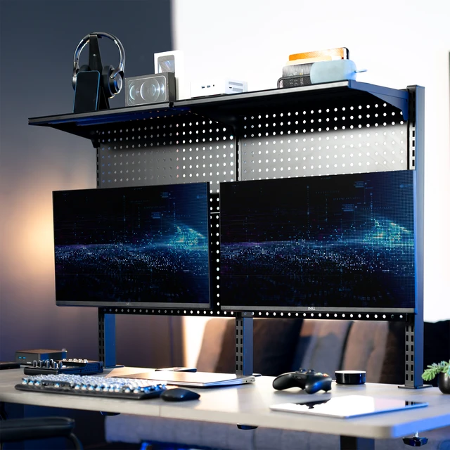 Alt view image 2 of 7 - VIVO Black Steel Clamp-on 47" Pegboard with Monitor Mounts & Overhead Shelf