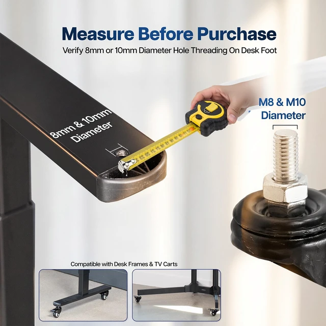 Alt view image 4 of 7 - VIVO 1.5" M8 & M10 Caster Wheels (Set of 4) for TV Carts, Desk Frames, & More