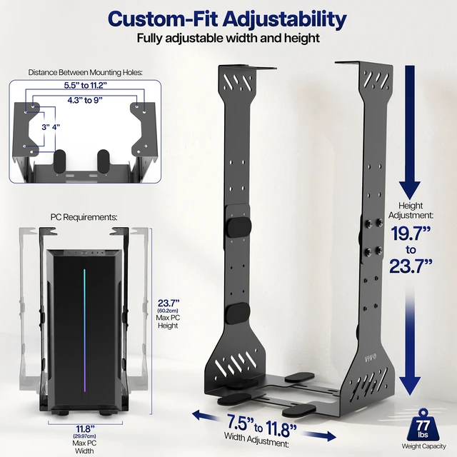 Alt view image 5 of 7 - VIVO Under Desk PC Mount, Adjustable 7.5-11.8 Width and 19.7-23.7 Height
