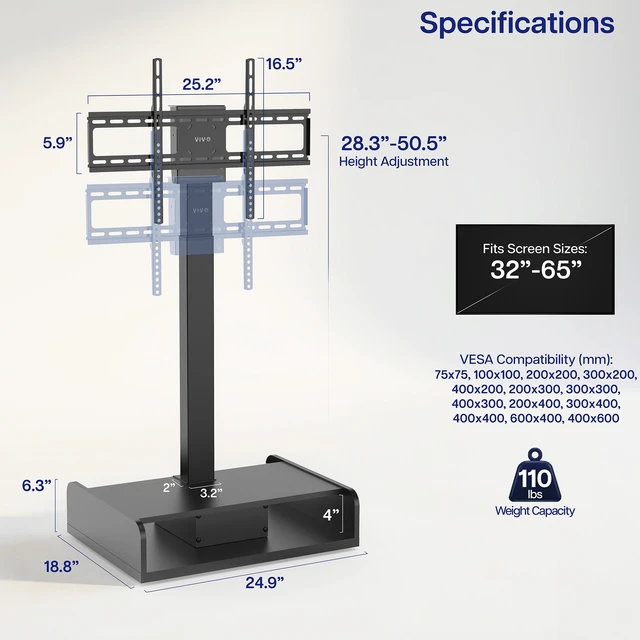 Alt view image 3 of 7 - VIVO Freestanding Motorized TV Mount with Storage, for 32"-65" Screens