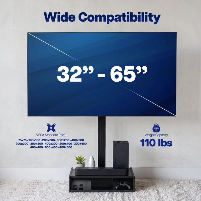 Alt view image 4 of 7 - VIVO Freestanding Motorized TV Mount with Storage, for 32"-65" Screens