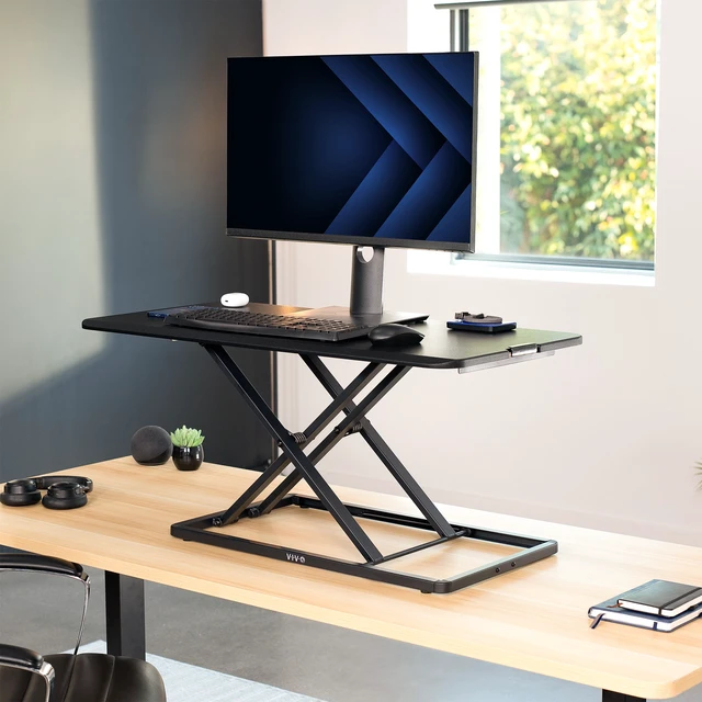 Alt view image 2 of 7 - VIVO Economy Height Adjustable 36" Standing Desk Sit Stand Desktop Monitor Riser