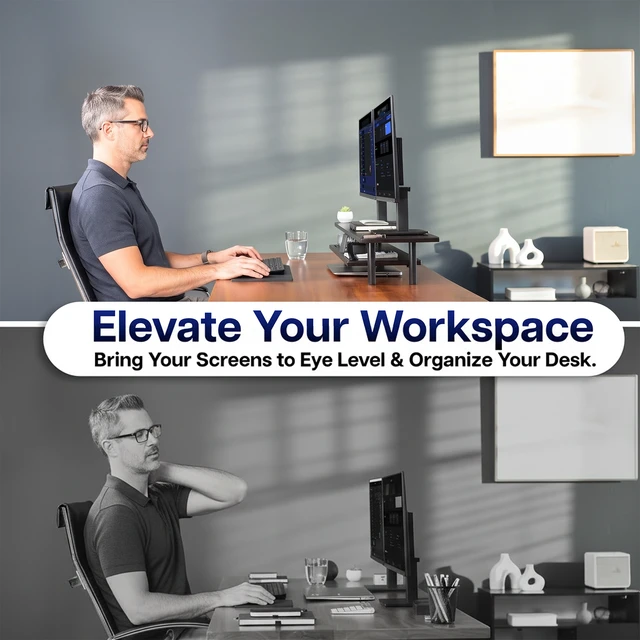 Alt view image 3 of 7 - VIVO Black Monitor Stand Riser, 2-Tier 42 x 11 Desk Shelf, Holds 66 lbs