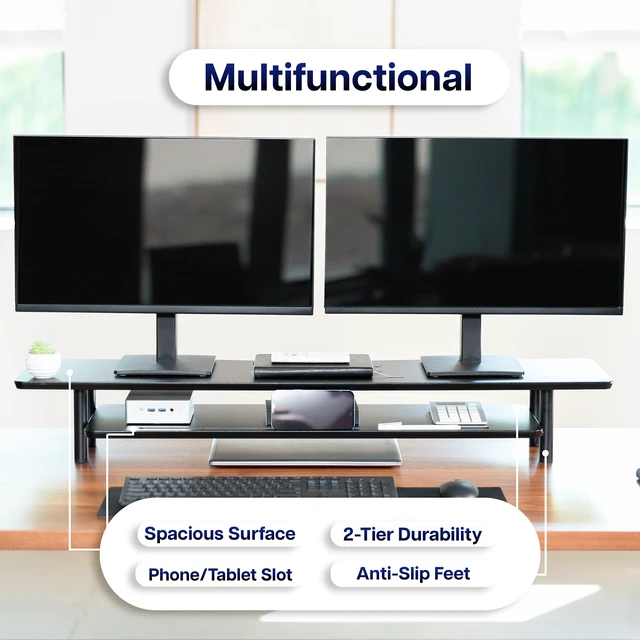 Alt view image 5 of 7 - VIVO Black Monitor Stand Riser, 2-Tier 42 x 11 Desk Shelf, Holds 66 lbs