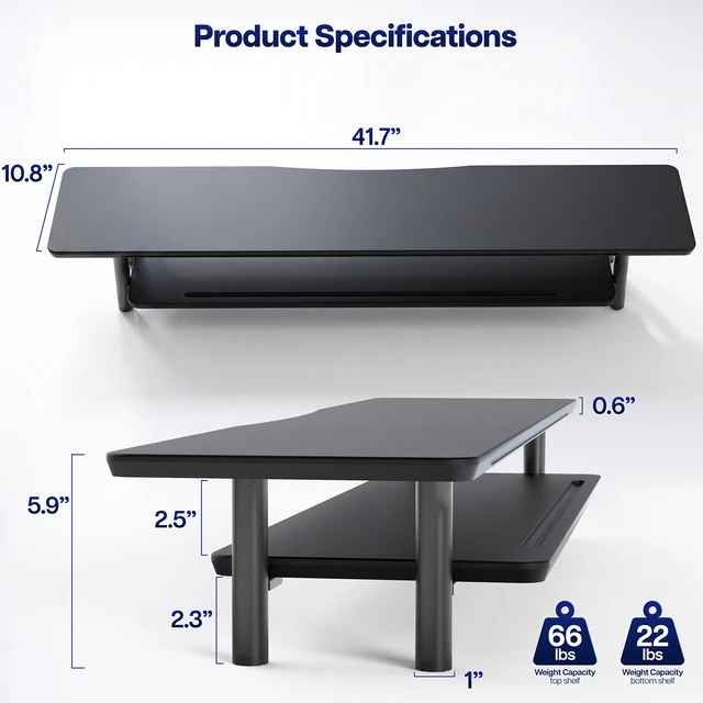 Alt view image 4 of 7 - VIVO Black Monitor Stand Riser, 2-Tier 42 x 11 Desk Shelf, Holds 66 lbs