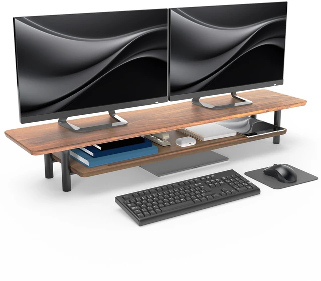Main image of VIVO Walnut Monitor Stand Riser, 2-Tier 42 x 11 Desk Shelf, Holds 66 lbs