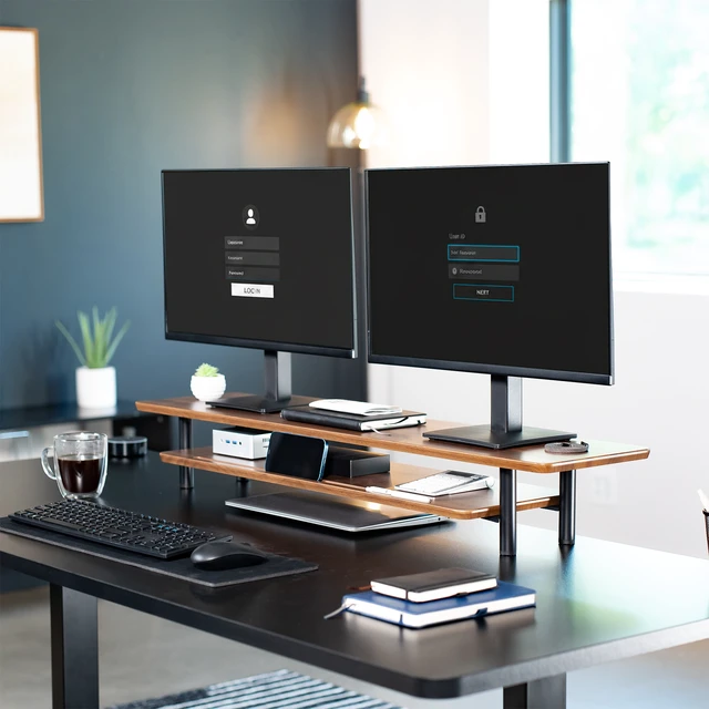 Alt view image 2 of 7 - VIVO Walnut Monitor Stand Riser, 2-Tier 42 x 11 Desk Shelf, Holds 66 lbs