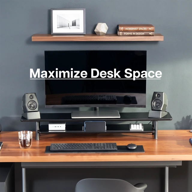 Alt view image 7 of 7 - VIVO Black Monitor Stand Riser, 2-Tier 42 x 11 Desk Shelf, Holds 66 lbs