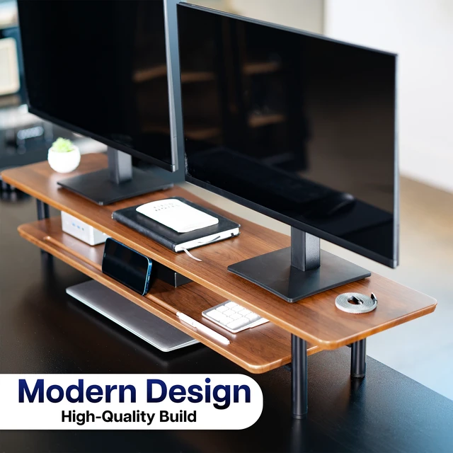 Alt view image 6 of 7 - VIVO Walnut Monitor Stand Riser, 2-Tier 42 x 11 Desk Shelf, Holds 66 lbs