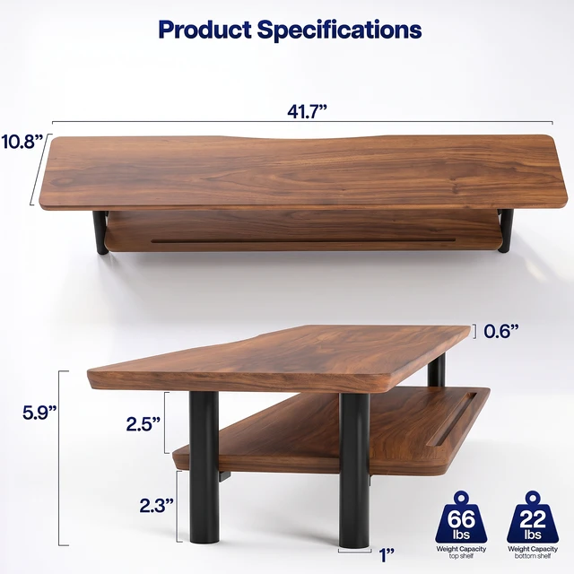 Alt view image 4 of 7 - VIVO Walnut Monitor Stand Riser, 2-Tier 42 x 11 Desk Shelf, Holds 66 lbs