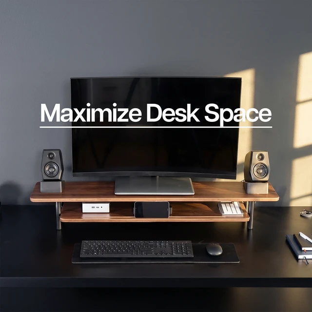 Alt view image 7 of 7 - VIVO Walnut Monitor Stand Riser, 2-Tier 42 x 11 Desk Shelf, Holds 66 lbs