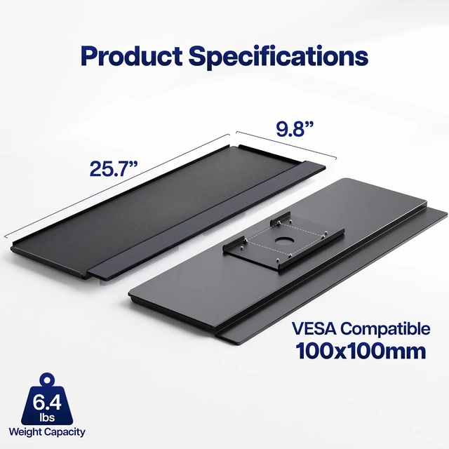Alt view image 3 of 7 - VIVO 26 x 10 Mounted Keyboard Tray, VESA 100x100mm, Holds 6.4 lbs