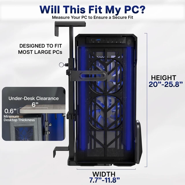 Alt view image 3 of 7 - VIVO Adjustable Under Desk Large PC and Wall Mount, Computer Case CPU Holder