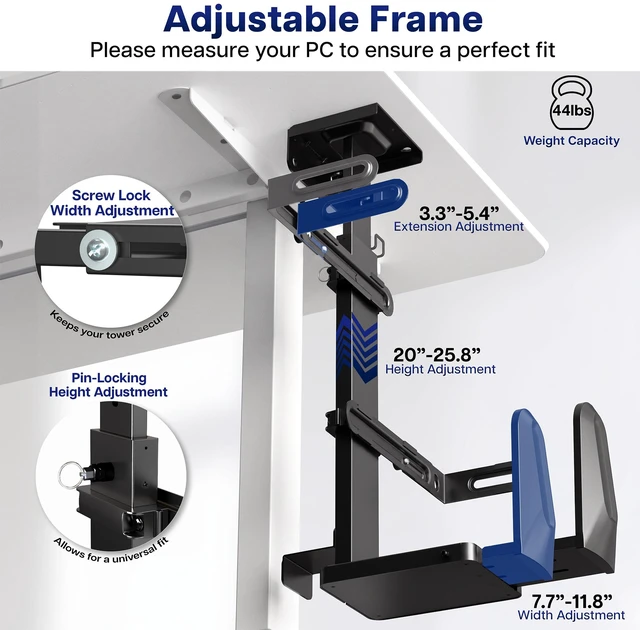Alt view image 4 of 7 - VIVO Adjustable Under Desk Large PC and Wall Mount, Computer Case CPU Holder