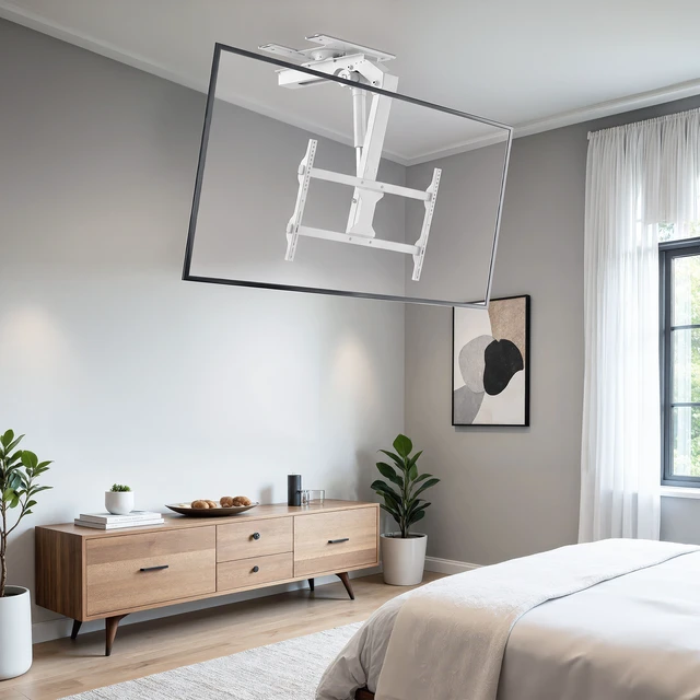 Alt view image 4 of 7 - VIVO White Electric Flip Down and Swivel Ceiling TV Mount for 37-86 Screens