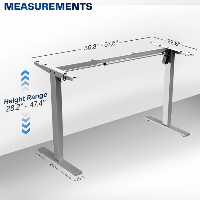 Alt view image 4 of 7 - VIVO Gray Electric Stand Up Desk Frame, Single Motor Standing Adjustable Base