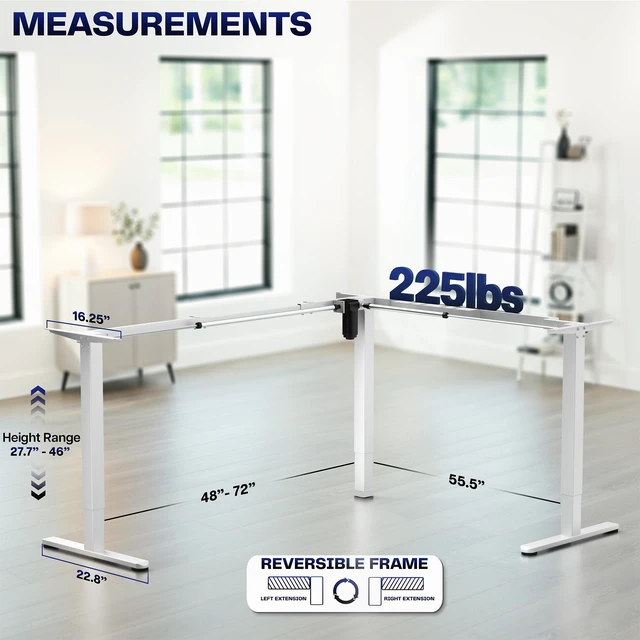 Alt view image 5 of 7 - VIVO White Large Electric Single Motor Corner Desk Frame