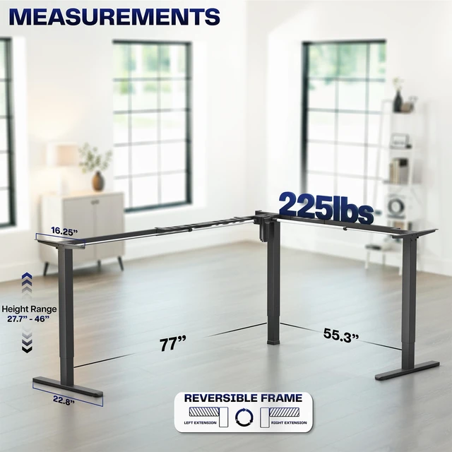 Alt view image 5 of 7 - VIVO Black Extra Large Electric Single Motor Corner Desk Frame