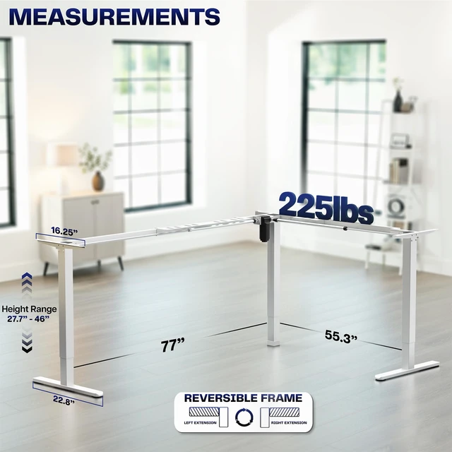 Alt view image 5 of 7 - VIVO White Extra Large Electric Single Motor Corner Desk Frame