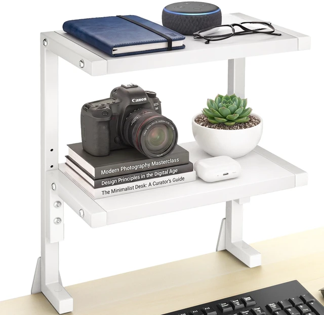 Main image of VIVO White Clamp-on 13" Above or Below Desk 2-Tier Shelving Unit, Desk Organizer