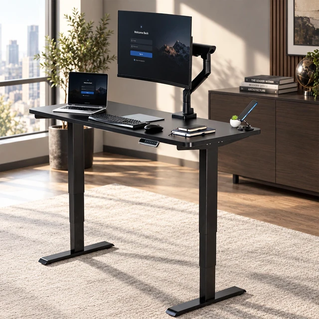 Alt view image 2 of 7 - VIVO PRO 2-Motor 60 x 24 Standing Desk, 1-Piece Black Top, Black Frame