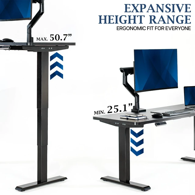 Alt view image 5 of 7 - VIVO PRO 2-Motor 60 x 24 Standing Desk, 1-Piece Black Top, Black Frame