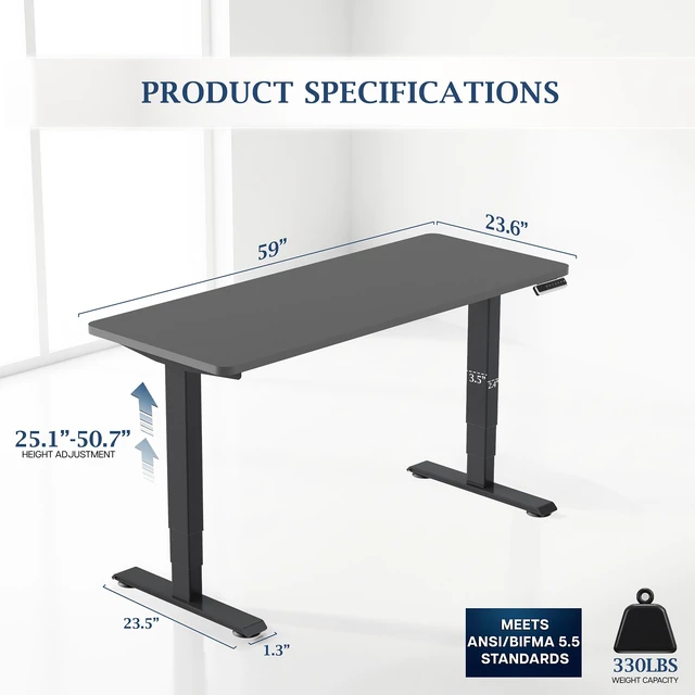 Alt view image 4 of 7 - VIVO PRO 2-Motor 60 x 24 Standing Desk, 1-Piece Black Top, Black Frame