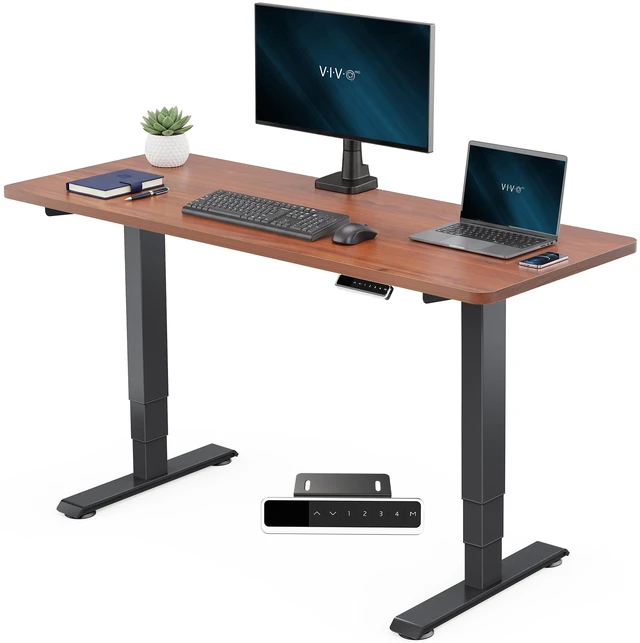 Main image of VIVO PRO 2-Motor 60 x 24 Standing Desk, 1-Piece Dark Walnut Top, Black Frame