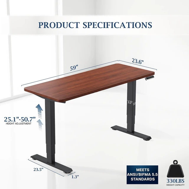 Alt view image 4 of 7 - VIVO PRO 2-Motor 60 x 24 Standing Desk, 1-Piece Dark Walnut Top, Black Frame