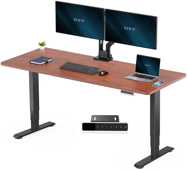 Main image of VIVO PRO 2-Motor 71 x 30 Standing Desk, 1-Piece Dark Walnut Top, Black Frame