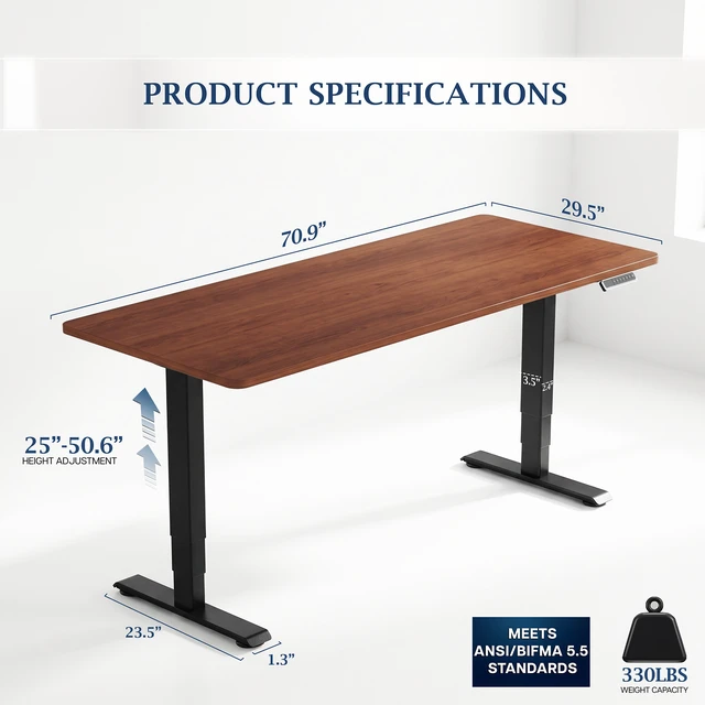 Alt view image 4 of 7 - VIVO PRO 2-Motor 71 x 30 Standing Desk, 1-Piece Dark Walnut Top, Black Frame