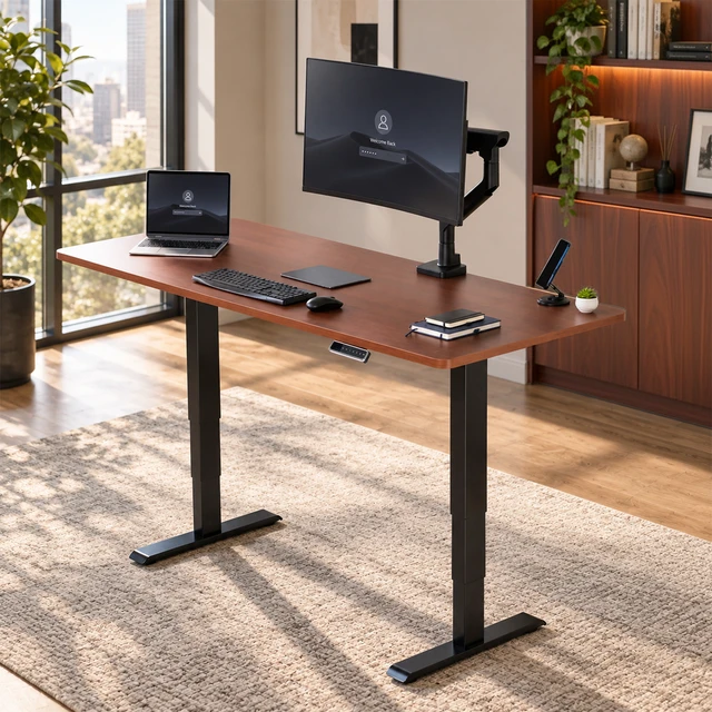 Alt view image 2 of 7 - VIVO PRO 2-Motor 71 x 30 Standing Desk, 1-Piece Dark Walnut Top, Black Frame