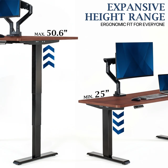Alt view image 5 of 7 - VIVO PRO 2-Motor 71 x 30 Standing Desk, 1-Piece Dark Walnut Top, Black Frame