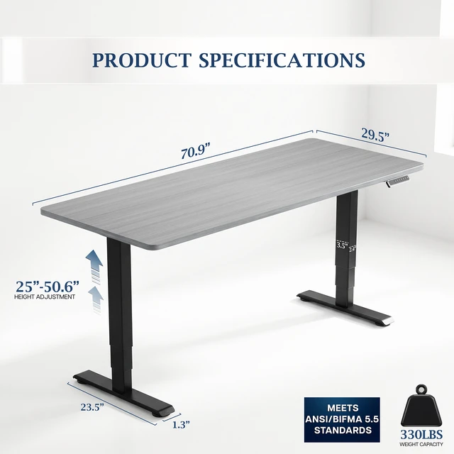 Alt view image 4 of 7 - VIVO PRO 2-Motor 71 x 30 Standing Desk, 1-Piece Dark Gray Top, Black Frame