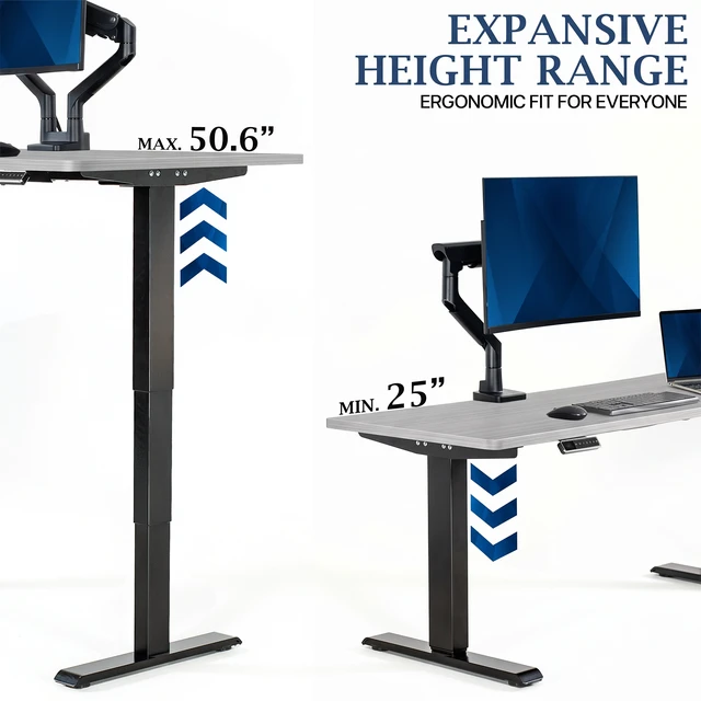Alt view image 5 of 7 - VIVO PRO 2-Motor 71 x 30 Standing Desk, 1-Piece Dark Gray Top, Black Frame