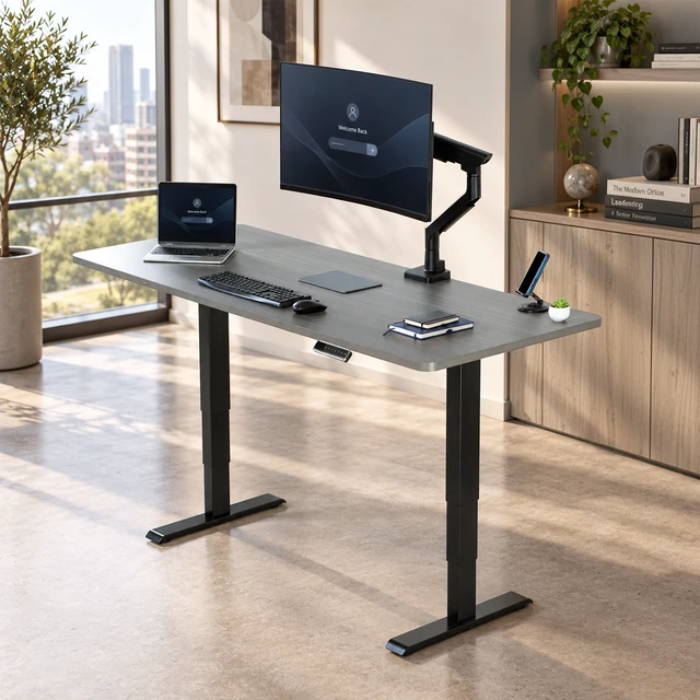 Alt view image 2 of 7 - VIVO PRO 2-Motor 71 x 30 Standing Desk, 1-Piece Dark Gray Top, Black Frame