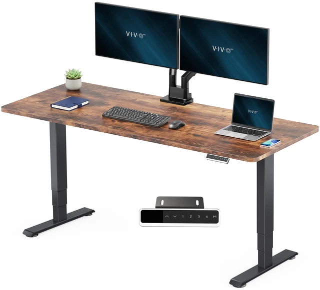 Main image of VIVO PRO 2-Motor 71 x 30 Standing Desk, 1-Piece Vintage Brown Top, Black Frame