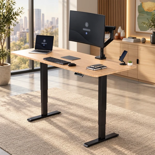 Alt view image 2 of 7 - VIVO PRO 2-Motor 71 x 30 Standing Desk, 1-Piece Bamboo Top, Black Frame