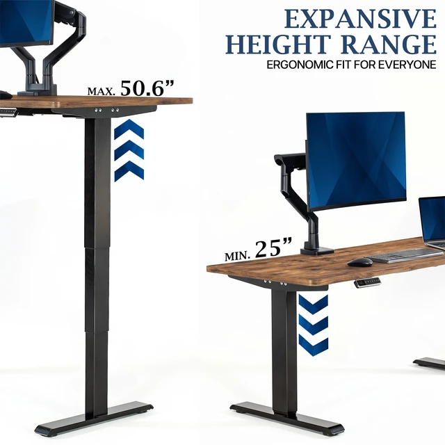 Alt view image 5 of 7 - VIVO PRO 2-Motor 71 x 30 Standing Desk, 1-Piece Vintage Brown Top, Black Frame