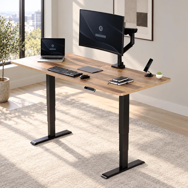 Alt view image 2 of 7 - VIVO PRO 2-Motor 71x30 Standing Desk, 1-Piece Reclaimed Wood Top, Black Frame