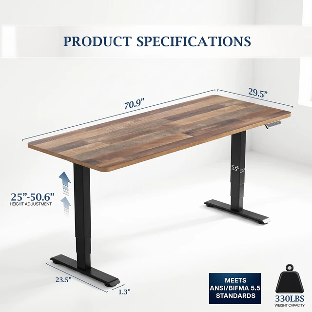 Alt view image 4 of 7 - VIVO PRO 2-Motor 71x30 Standing Desk, 1-Piece Reclaimed Wood Top, Black Frame