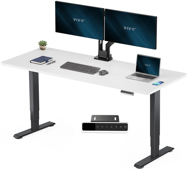 Main image of VIVO PRO 2-Motor 71x30 Standing Desk, 1-Piece White Top, Black Frame