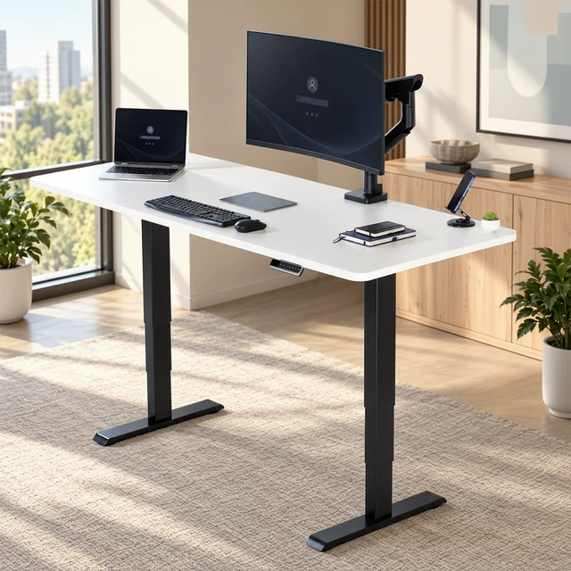 Alt view image 2 of 7 - VIVO PRO 2-Motor 71x30 Standing Desk, 1-Piece White Top, Black Frame