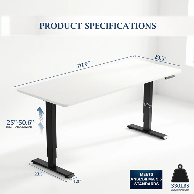 Alt view image 4 of 7 - VIVO PRO 2-Motor 71x30 Standing Desk, 1-Piece White Top, Black Frame