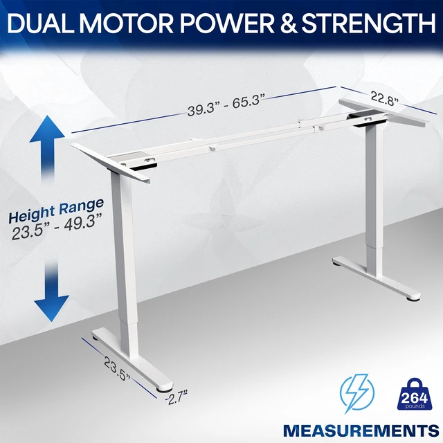 Alt view image 4 of 7 - VIVO White Electric Standing Height Adjustable Desk Frame, Dual Motor Ergonomic