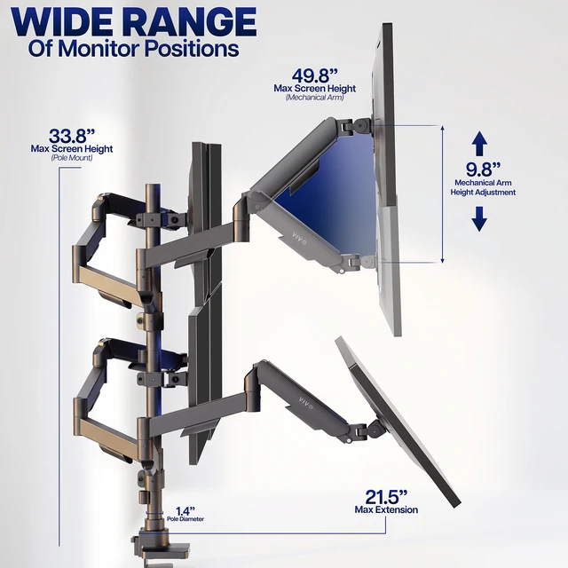 Alt view image 4 of 7 - VIVO Hex Monitor Mechanical Spring Desk Mount Stand, Fits Screens up to 27"